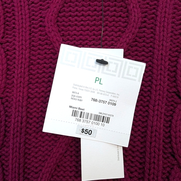 Liz Claiborne Jewel Tone Magenta Warm Cozy Thick CableKnit Casual Office Sweater - Picture 4 of 8